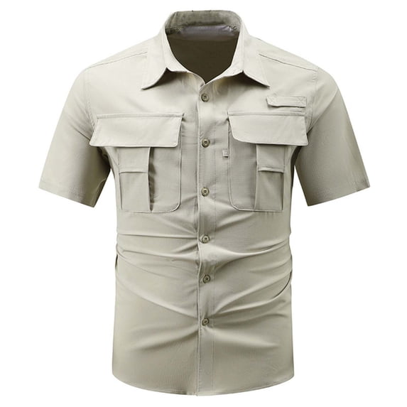 Timoontee Men's Short Sleeve Basic T Shirt Breathable Fabric Moisture Wicking Crew Neck Pocket Detail Versatile Style For Beige XXXXL