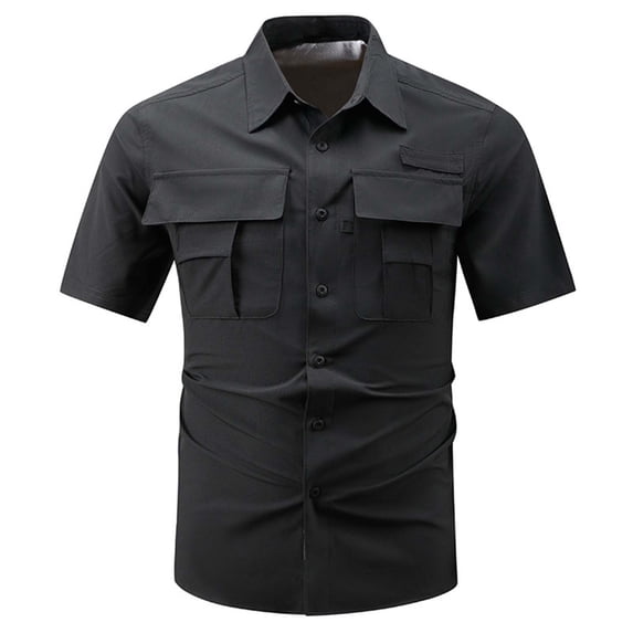 Timoontee Men's Short Sleeve Basic T Shirt Breathable Fabric Moisture Wicking Crew Neck Pocket Detail Versatile Style For Black L
