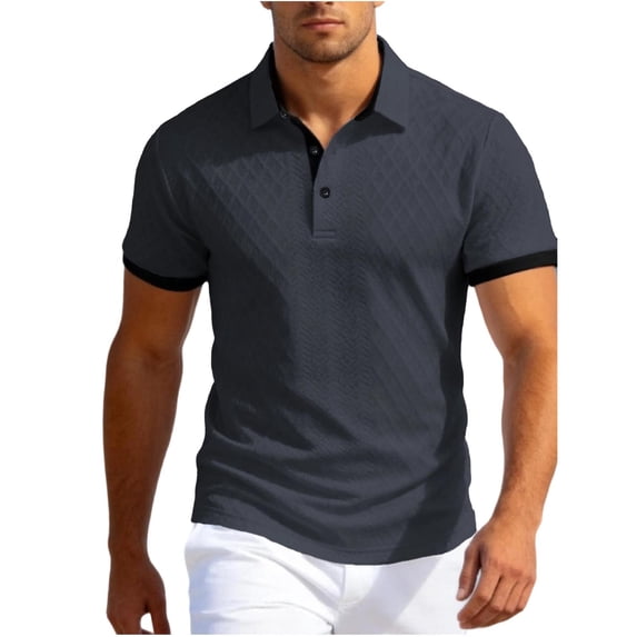 Timoontee Men's Short Sleeve Basic T Shirt Breathable Fabric Moisture Wicking Lapel Collar V For Daily Wear SKU7006 Gray M