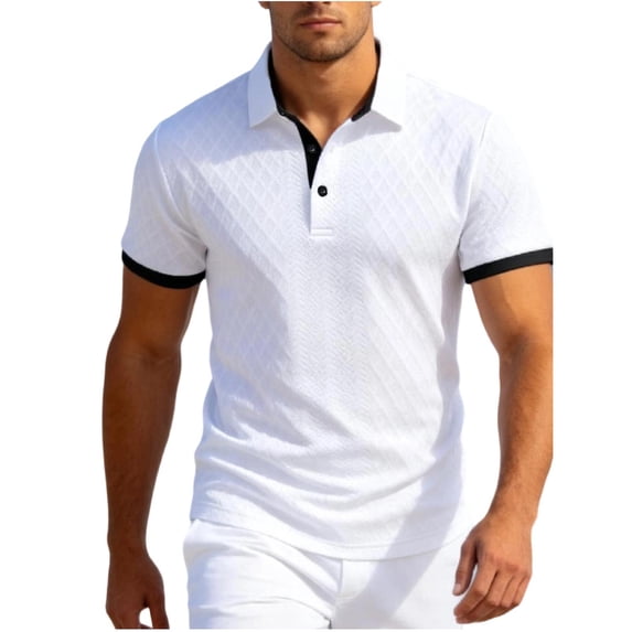Timoontee Men's Short Sleeve Basic T Shirt Breathable Fabric Moisture Wicking Lapel Collar V For Daily Wear SKU7006 White M