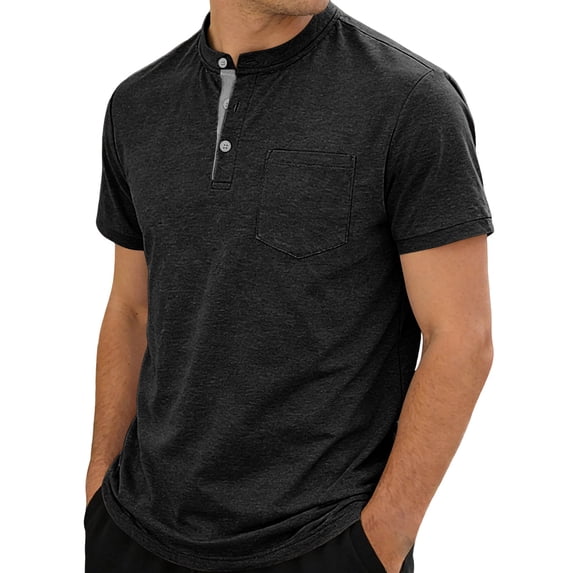 Timoontee Men's Short Sleeve Basic T Shirt Breathable Fabric Moisture Wicking Lapel Collar V Neck Easy To Match With Quick Dry Black L