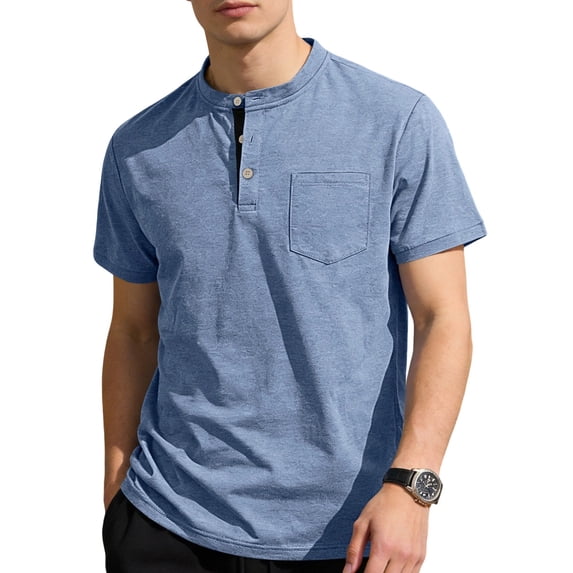 Timoontee Men's Short Sleeve Basic T Shirt Breathable Fabric Moisture Wicking Lapel Collar V Neck Easy To Match With Quick Dry Blue XXL