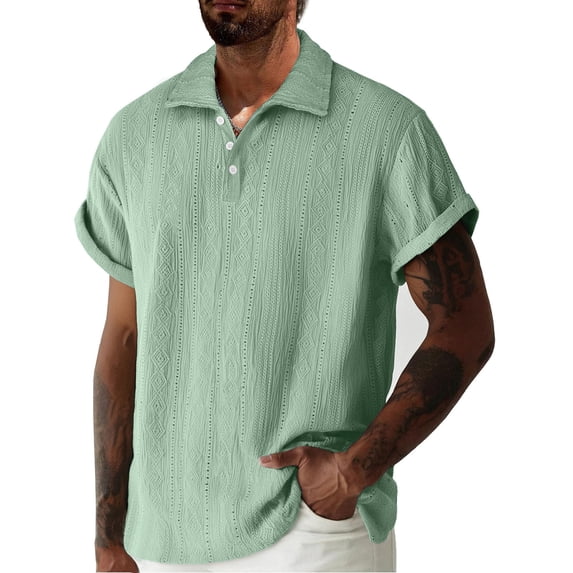 Timoontee Men's Short Sleeve Basic T Shirt Breathable Fabric Moisture Wicking Lapel Collar V Neck For Daily Green M