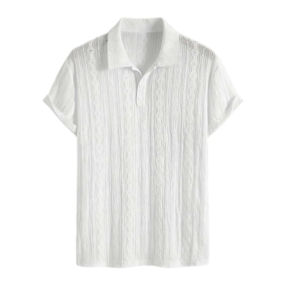 Timoontee Men's Short Sleeve Basic T Shirt Breathable Fabric Moisture Wicking Lapel Collar V Neck High Quality Quick Dry White XL