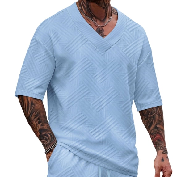 Timoontee Men's Short Sleeve Basic T Shirt Breathable Fabric Moisture Wicking V V Neck Crew Neck Essential Addition Quick Dry Blue L