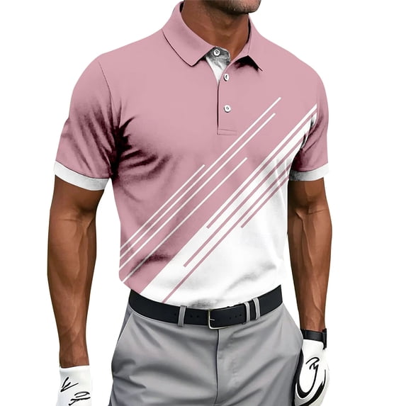 Timoontee Men's Short Sleeve Shirt Collared Printed Button Detail Lightweight Spring Summer Easy Care Everyday Wear Pink XXX