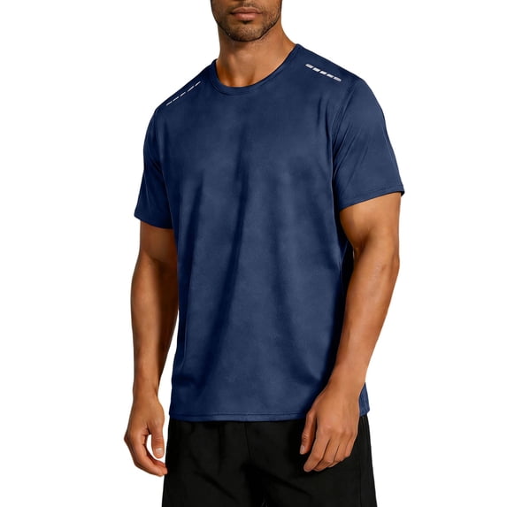 Timoontee Men's Short Sleeved Round Neck Training Sports T-shirt Solid Color Running Fitness Top Blue XXXL