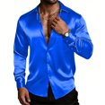 thumbnail image 1 of Timoontee Men's Silk Satin Dress Shirts Casual Button Down Shirt Solid Long Sleeve Lapel Shirts Fashion Party Prom Shirts Blue XXL, 1 of 6