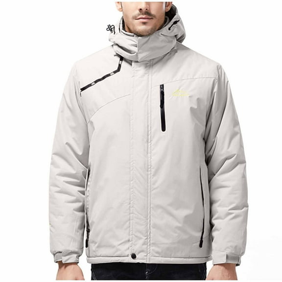 Timoontee Men's Skiing Jackets Warm Thickened Padded Coat Casual Comfy Waterproof Puffer Coats Solid Zip Up Outerwear Windproof Winter Rain Coat with Multi Pockets White XXXXXL
