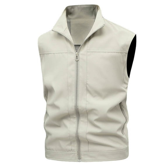 Timoontee Men's Sleeveless Jacket Vest Fall Casual Zip Up Waistcoat Outdoor Hiking Workout Fishing Travel Photo Workwear Vest with Zip Pocket White XXXL