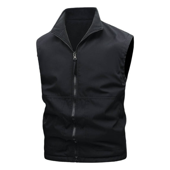 Timoontee Men's Sleeveless Lapel Jacket Vest Fall Casual Zip Up Waistcoat Outdoor Hiking Workout Fishing Travel Photo Workwear Vest Black L