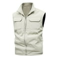 thumbnail image 1 of Timoontee Men's Sleeveless Lapel Jacket Vest Fall Casual Zip Up Waistcoat Outdoor Hiking Workout Fishing Travel Photo Workwear Vest White M, 1 of 6