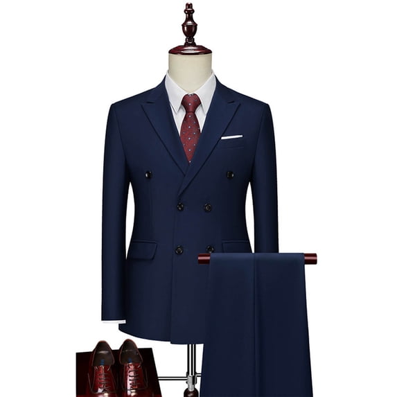 Timoontee Men's Slim Fit 2 Piece Suit One Button Suit Jacket Solid Dress Suit Jacket Blazer with Pants Business Wedding Party Suit Set for Men Dark Blue XL