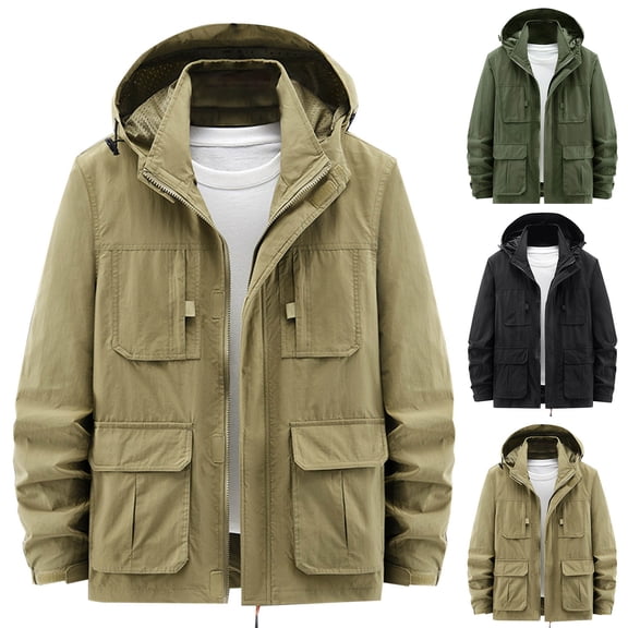 Timoontee Men's Slim Fit Jacket Lightweight Fall Long Sleeve Jacket Coat Daily Casual Hooded Jacket Solid Zip Up Jacket with Zip Pockets Black XL