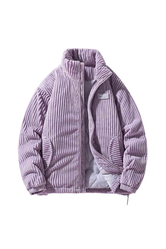 Men's Solid Color Stand-up Collar Zipper Warm Windproof Cuff Overcoat Purple S