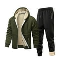 thumbnail image 1 of Timoontee Men's Solid Sweatshirts Sets Casual Comfy Fleece Lined Warm Sets Long Sleeve Zip Up Hoodies with Drawstring Sweatpants Fall Winter Outfits Army Green XXL, 1 of 8