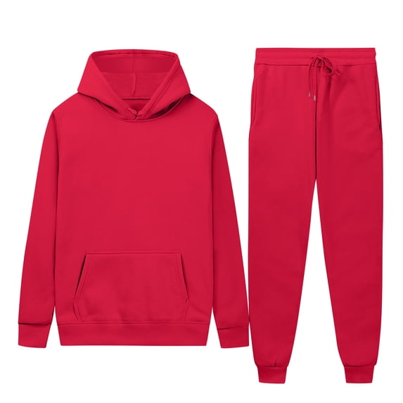 Timoontee Men's Solid Sweatsuits 2 Piece Set Active Tracksuits Long Sleeve Hoodies Pullover Sweatshirts Drawstring Sweatpants Casual Outfit Red XL