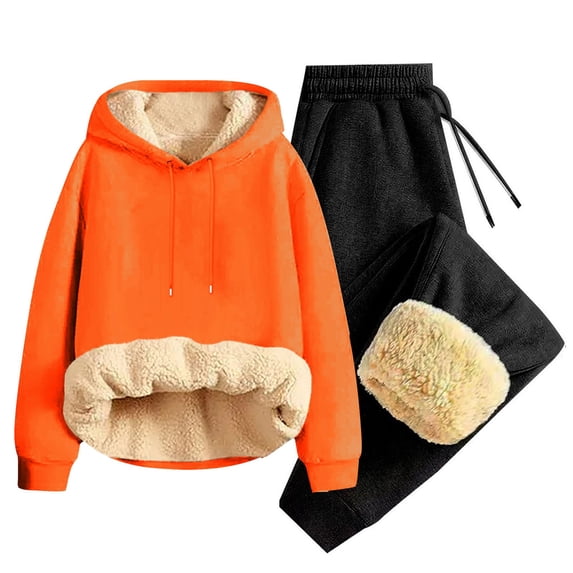Timoontee Men's Solid Sweatsuits Long Sleeve Crewneck Pullover Sweatshirts Casual Comfy Tops with Drawstring Straight Long Pants Winter Fleece Lined Warm Outfit Orange XXL
