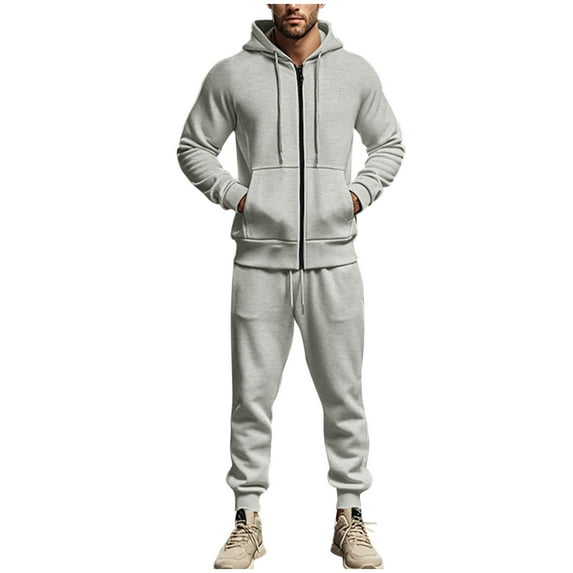 Timoontee Men's Solid Tracksuit 2 Piece Set Full Zip Sweatshirts Casual Comfy Long Sleeve Hoodies With Drawstring Sweatpants for Outdoor Hiking Jogging Workout Gray XXL