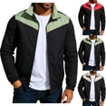 thumbnail image 1 of Timoontee Men's Stand Collar Jacket Lightweight Fall Long Sleeve Jacket Stylish Casual Jacket Outdoor Sprots Jacket Color Block Zipper Jacket Red L, 1 of 10