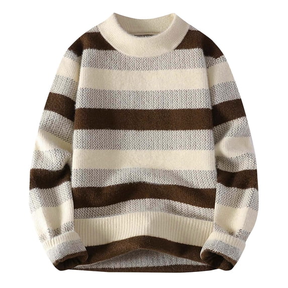 Timoontee Men's Stretch Knit Sweater Color Block Pullover Tops Comfy Long Sleeve Crewneck Knit Textured Sweaters Fall Winter Casual Sweaters Khaki XXL