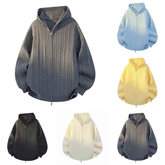 Timoontee Men's Stretch Knitted Jacket Casual Comfy Hooded Jacket Long Sleeve Loose Jacket Solid Full Zip Sweater Jacket Fall Winter Clothes Black XXL