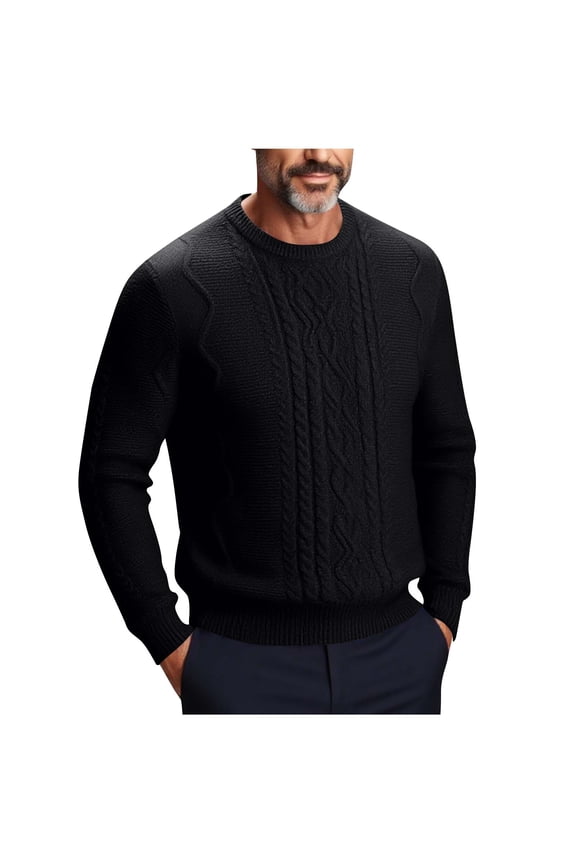 Men's Stretch Sweater Long Sleeve Crewneck Sweaters Cable Knit Sweater Solid Pullover Tops Fall Winter Casual Fashion Sweaters Black XL