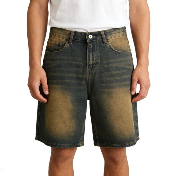 Timoontee Men's Summer Jeans Shorts Loose Fit Wide Leg Shorts Daily Casual Shorts Elastic Waist Denim Shorts for Loungewear & Streetwear Dark Blue XXL