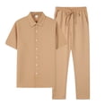 thumbnail image 1 of Timoontee Men's Summer Sets Lightweight Casual Tracksuit Solid 2 Piece Outfits Short Sleeve Button Down Collared Shirts with Drawstring Pants Khaki M, 1 of 9