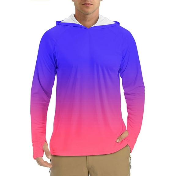 Timoontee Men's Summer Sun Protection Hoodies Casual Long Sleeve Pullover Tops Lightweight Breathable Outdoor Athletic Fishing Hoodies Gradient Color Tops Hot Pink S