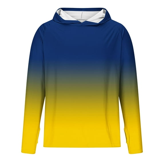 Timoontee Men's Summer Sun Protection Hoodies Casual Long Sleeve Pullover Tops Lightweight Breathable Outdoor Athletic Fishing Hoodies Gradient Color Tops Yellow XL