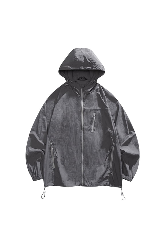 Men's Sun Protection Jacket Long Sleeve Full Zip Jacket Coat Solid Zip Pocket Workwear Jackets Lightweight Quick Dry Outdoor Hiking Workout Jacket Dark Gray L