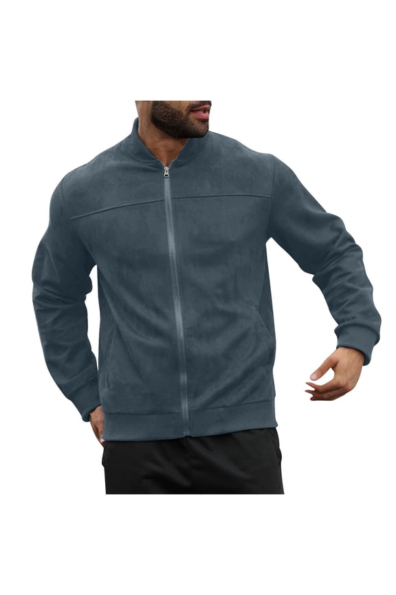 Men's Sweatshirts Jackets Modern Fit Long Sleeve Zip Up Jacket Outdoor Casual Hiking Jogger Sports Jacket Solid Pocket Jacket Light Blue S