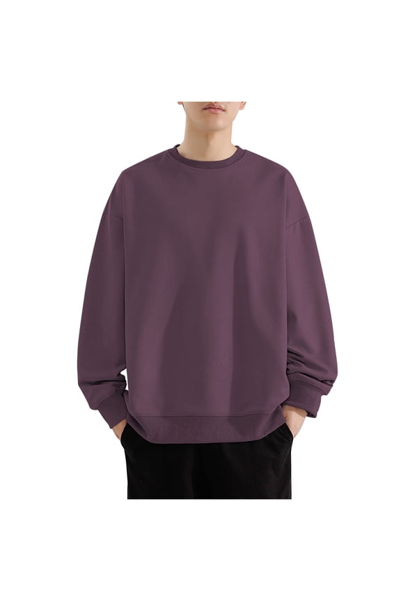 Men's Sweatshirts Relaxed Fit Long Sleeve Crewneck Pullover Tops Solid Athletic Sweatshirts for Hiking Jogger Running Gym Workout Purple S