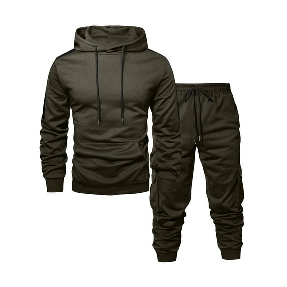 Timoontee Men's Sweatshirts Tracksuit 2 Piece Set Long Sleeve Pullover Hoodies with Drawstring Joggers Outdoor Active Suits Solid Casual Outfits Army Green M