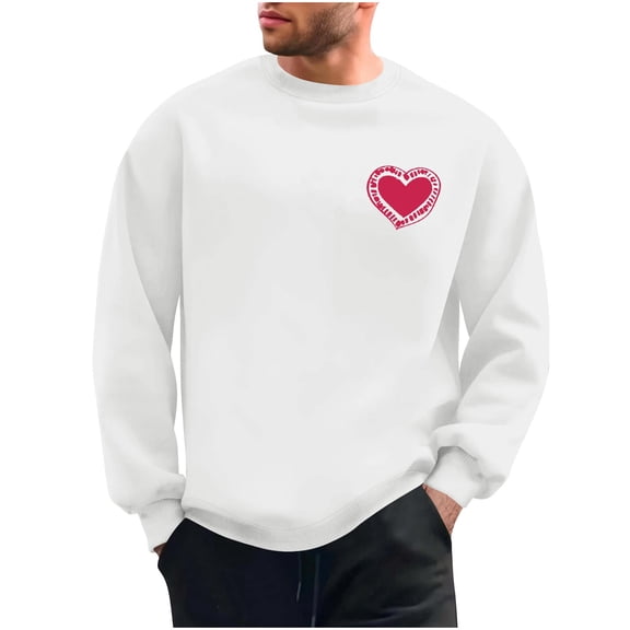 Timoontee Men's Sweatshirts Valentines Day Sweatshirt Love Heart Graphic Tops Long Sleeve Crewneck Pullover Tops Daily Casual Sweatshirts White XL