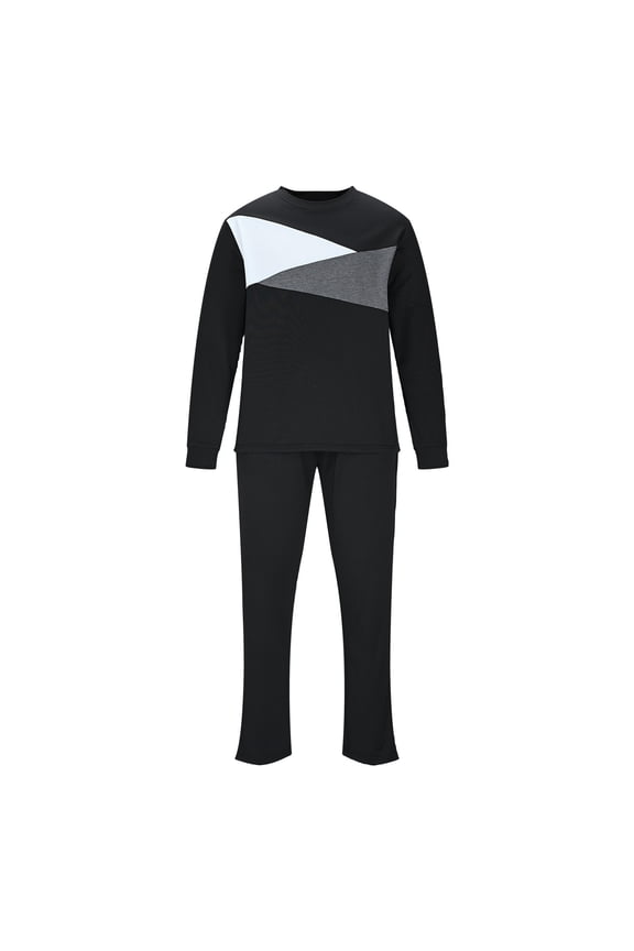 Men's Sweatsuits 2 Piece Set Long Sleeve Crewneck Pullover Sweatshirts Drawstring Long Pants Fall Winter Casual Color Block Clothes Black XL