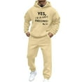 thumbnail image 1 of Timoontee Men's Sweatsuits Trendy Letter Print Pullover Sweatshirts Long Sleeve Casual Hiking Athletic Hoodies Drawstring Elastic Waist Sweatpants 2 Piece Outfit Yellow M, 1 of 7