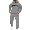 thumbnail image 1 of Timoontee Men's Sweatsuits Trendy Letter Print Pullover Sweatshirts Long Sleeve Casual Hiking Athletic Hoodies Drawstring Elastic Waist Sweatpants 2 Piece Outfit Gray S, 1 of 7