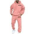 thumbnail image 1 of Timoontee Men's Sweatsuits Trendy Letter Print Pullover Sweatshirts Long Sleeve Casual Hiking Athletic Hoodies Drawstring Elastic Waist Sweatpants 2 Piece Outfit Pink L, 1 of 5