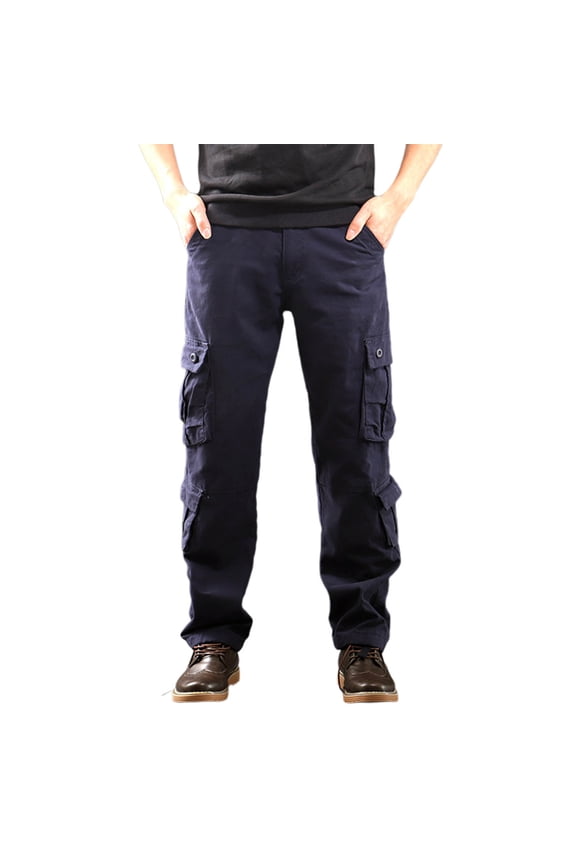 Men's Tactical Cargo Trousers Modern Fit Windproof and Waterproof Pants Male Casual Worker Pants with 8 Pockets Navy 34