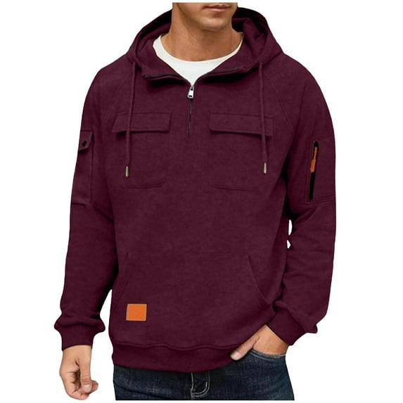 Timoontee Men's Tactical Hoodies Fall Sweatshirts Casual Durable Utility Workwear Athletic Hooded Sweatshirts Spring Hoodie Long Sleeve 1/4 Zip Pullover Tops Wine M