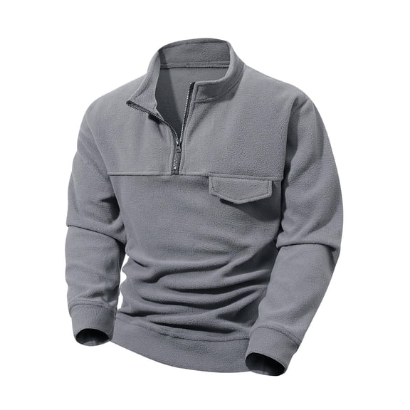 Timoontee Men's Tactical Sweatshirts Casual Long Sleeve Stand Collar Kintted Sweaters Fall Winter Loose Fit Quarter Zip Pullover Warm Sweaters Gray M