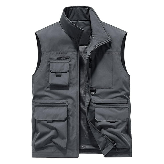 Timoontee Men's Tank Tops Lightweight Work Vest Outdoor Hiking Workout Quick Dry Vest Fall Casual Waistcoat Sleeveless Zip Up Jacket Vest with Multi Pockets Gray L