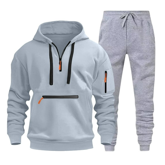 Timoontee Men's Track Suits 2 Piece Set Active Jogging Suits Long Sleeve Quarter Zip Hoodies Pullover Sweatshirts Drawstring Jogging Pants Casual Outfits Gray M