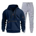 thumbnail image 1 of Timoontee Men's Track Suits 2 Piece Set Active Jogging Suits Long Sleeve Quarter Zip Hoodies Pullover Sweatshirts Drawstring Jogging Pants Casual Outfits Dark Blue L, 1 of 2