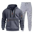 thumbnail image 1 of Timoontee Men's Track Suits 2 Piece Set Active Jogging Suits Long Sleeve Quarter Zip Hoodies Pullover Sweatshirts Drawstring Jogging Pants Casual Outfits Dark Gray L, 1 of 2