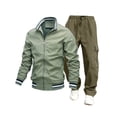 thumbnail image 1 of Timoontee Men's Track Suits Full Zip Sweatsuits 2 Piece Set Long Sleeve Lapel Collar Jacket with Drawstring Cargo Pants Fashion Casual Solid Jacket Set Green M, 1 of 2