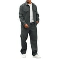 thumbnail image 1 of Timoontee Men's Tracksuit Long Sleeve Lapel Button Down Shacket and Elastic Waist Drawstring Straight Pants 2 Piece Casual Sets for Daily & Work & Weekend Wear Dark Gray XXL, 1 of 8
