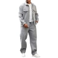thumbnail image 1 of Timoontee Men's Tracksuit Long Sleeve Lapel Button Down Shacket and Elastic Waist Drawstring Straight Pants 2 Piece Casual Sets for Daily & Work & Weekend Wear Gray M, 1 of 8